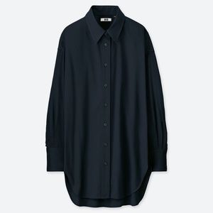 UNIQLO U Oversized Cotton Long Sleeve Shirt in Navy Blue Size Small S
